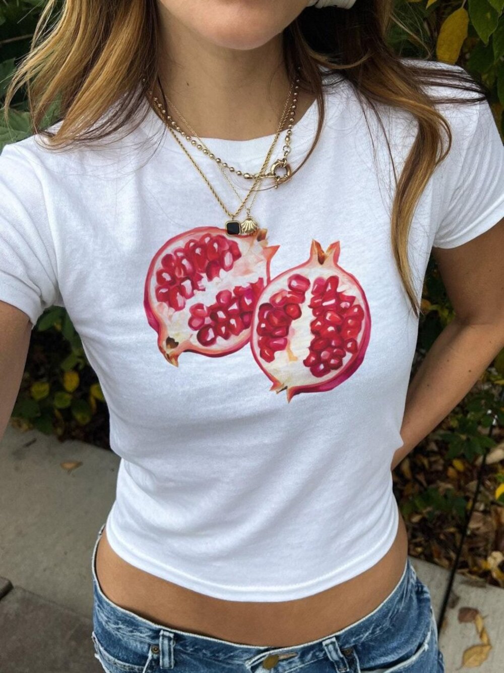 Watercolor Pomegranate Baby Tee 🍎🎨✨ | 90s Aesthetic Fruit Crop Top